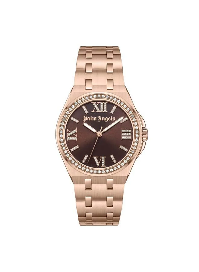 Palm Angels Oasis Brown Dial Rose Gold Stainless Steel Bracelet Analog Watch for Women, 34mm