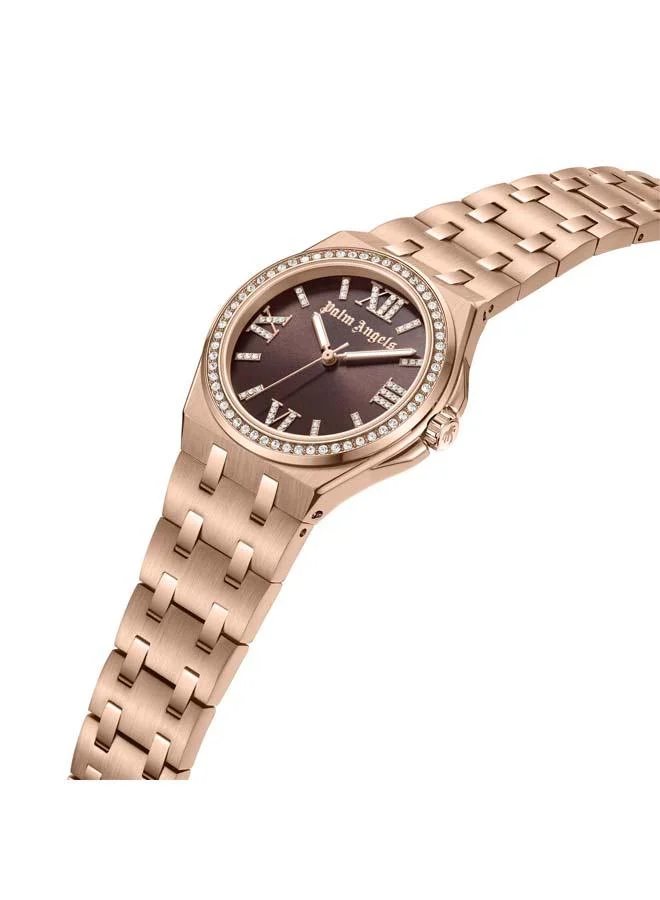 Palm Angels Oasis Brown Dial Rose Gold Stainless Steel Bracelet Analog Watch for Women, 34mm