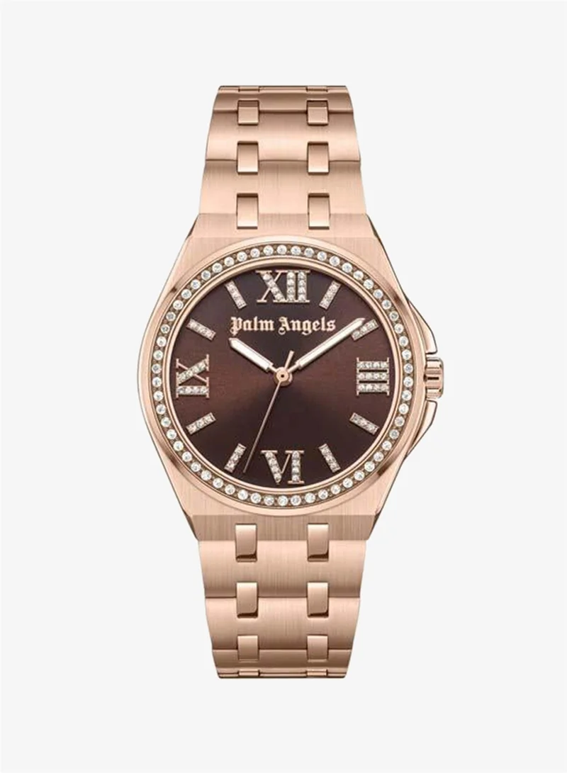 Palm Angels Oasis Brown Dial Rose Gold Stainless Steel Bracelet Analog Watch for Women, 34mm