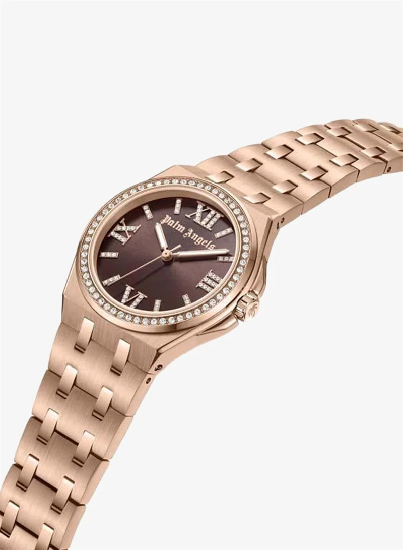 Palm Angels Oasis Brown Dial Rose Gold Stainless Steel Bracelet Analog Watch for Women, 34mm