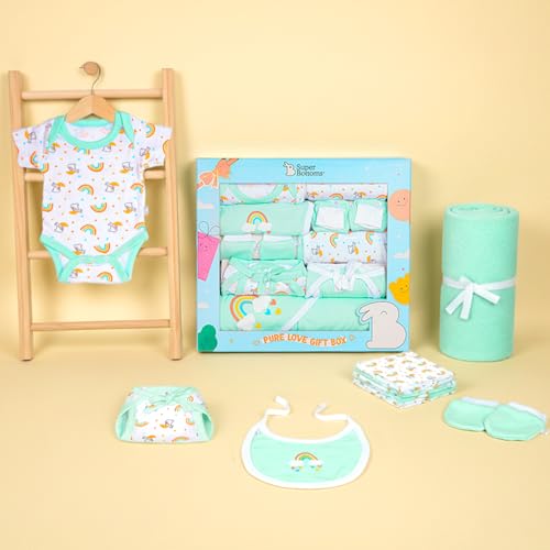 SuperBottoms New Born Baby Essentials Gift Box - 6 Pieces | 0-6 Months Baby Dress Clothes Combo | New Born Baby Dress | Rompers | Baby Kit | Baby Boy Girl Clothing Set | New Born Baby Gifts - Image 1