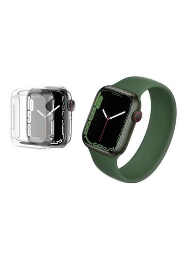 Generic - 2-Pack Solo Loop Band Silicone Elastic Strap and Case for Apple Watch Series 7 45mm Medium Size Green - Image 1