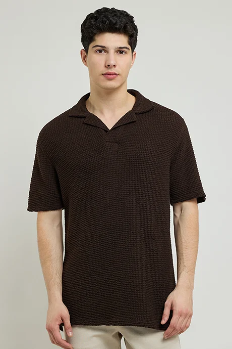 أر أند بي Textured Polo T-Shirt with Short Sleeves