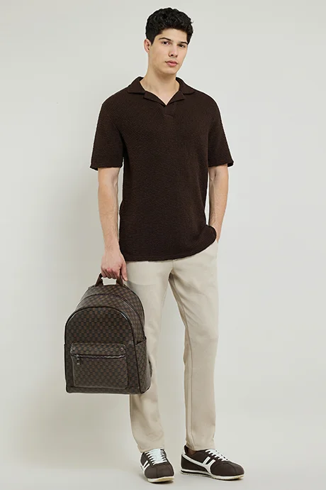 أر أند بي Textured Polo T-Shirt with Short Sleeves