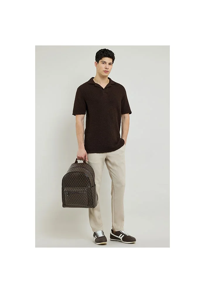 أر أند بي Textured Polo T-Shirt with Short Sleeves