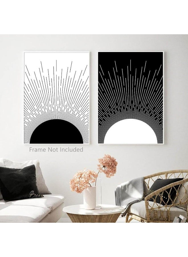 Ecyanlv Black and White Geometric Abstract Wall Art Black and White Boho Canvas Painting Minimalist Art Prints Black and White Line Art Mid Century Modern Geometric Wall Art 16x24inch (Set of 2) Frameless - Image 5