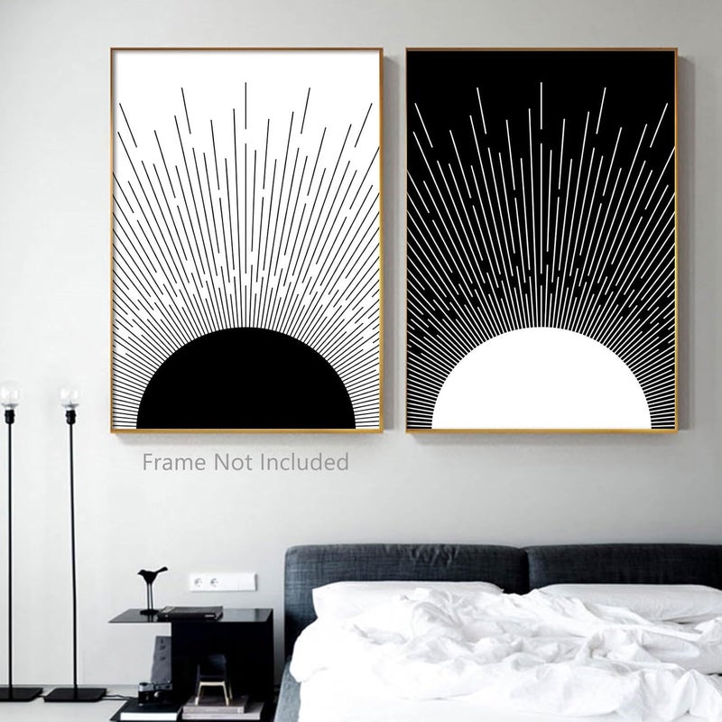 Ecyanlv Black and White Geometric Abstract Wall Art Black and White Boho Canvas Painting Minimalist Art Prints Black and White Line Art Mid Century Modern Geometric Wall Art 16x24inch (Set of 2) Frameless - Image 3