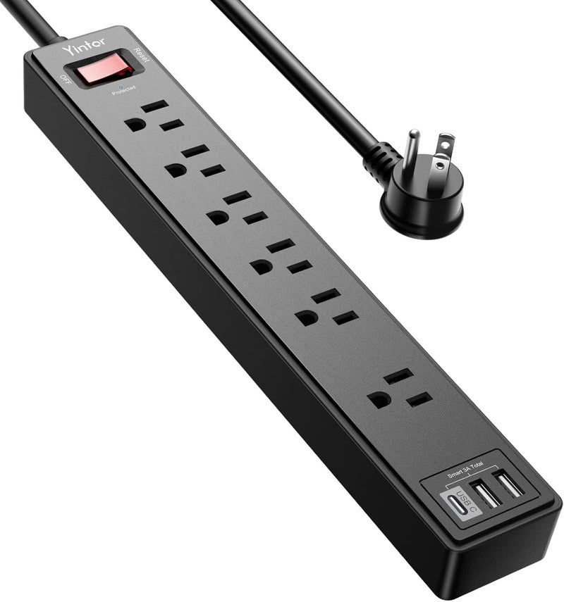 Yintar 6Ft Power Strip Surge Protector - Extension Cord with 6 AC Outlets and 3 USB Ports for for Home, Office, Dorm Essentials, 1680 Joules, ETL Listed, (Black) - Image 1