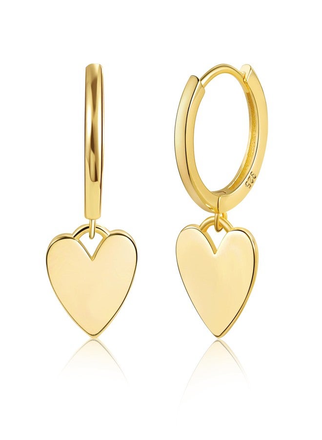 ALEXCRAFT 14K Gold Plated Sterling Silver Heart Dangle Huggie Hoop Earrings for Women Girls Silver Heart Earrings Hypoallergenic Heart Dangle Hoop Earrings for Jewelry Gift - Image 1