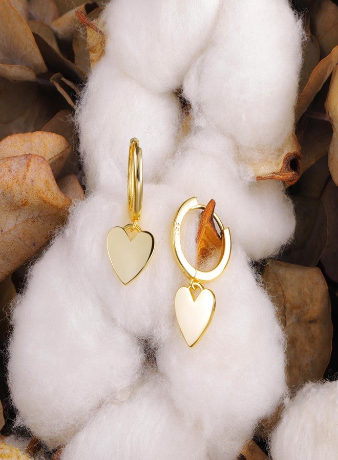ALEXCRAFT 14K Gold Plated Sterling Silver Heart Dangle Huggie Hoop Earrings for Women Girls Silver Heart Earrings Hypoallergenic Heart Dangle Hoop Earrings for Jewelry Gift - Image 4