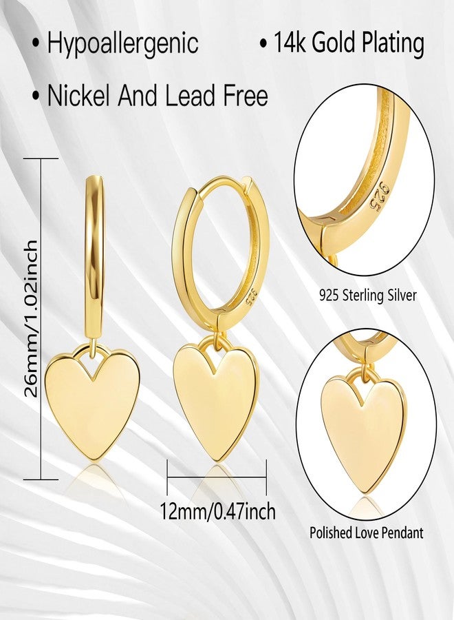 ALEXCRAFT 14K Gold Plated Sterling Silver Heart Dangle Huggie Hoop Earrings for Women Girls Silver Heart Earrings Hypoallergenic Heart Dangle Hoop Earrings for Jewelry Gift - Image 3