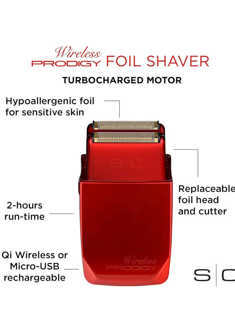 StyleCraft Prodigy Professional Cordless Hypoallergenic Gold Foil Shaver with Cap, Matte Metallic Red - Image 3