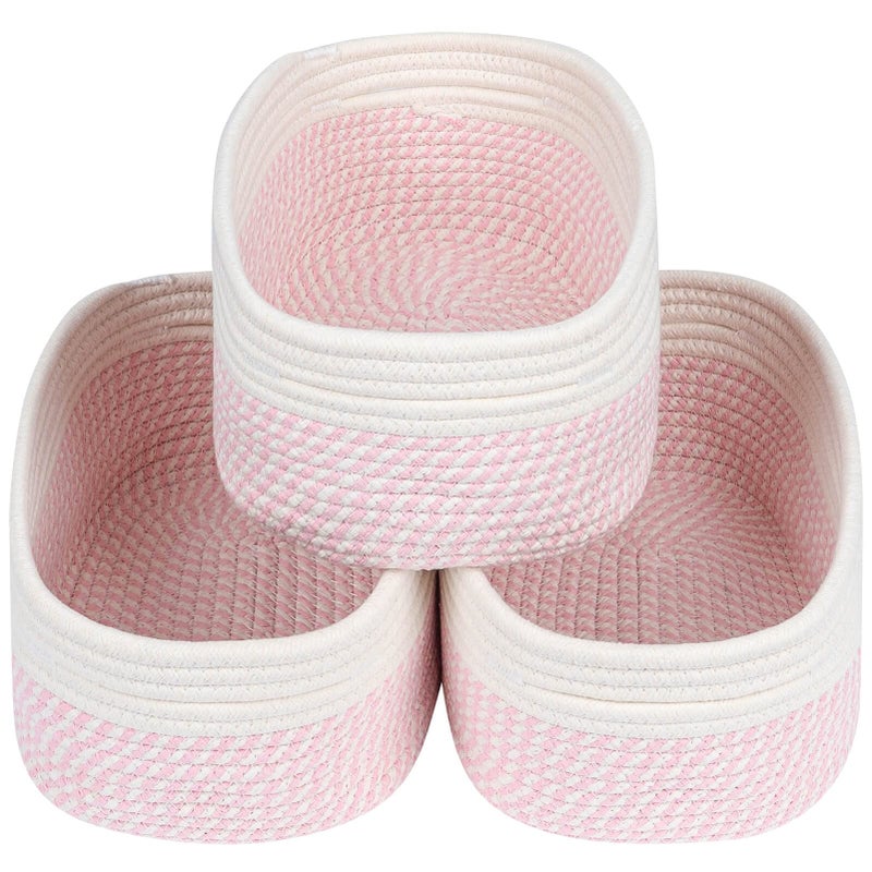 CubesLand Rectangle OrganizationStorage Basket Natural Cotton Rope Woven Baskets for Organizing Small Basket for Kids Baby Nursery Cat Dog Toy Baskets Organizer Bins for Shelves 3 Packs