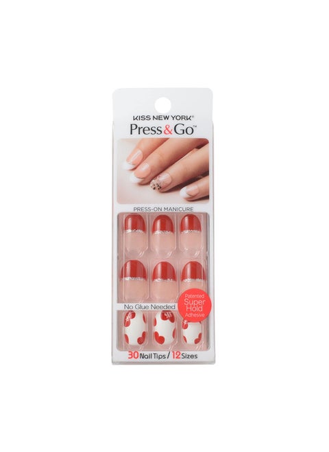 Press and Go False Nails Press On Nails Full Cover Nails Tips with Self Adhesive Tabs (Red Heart)