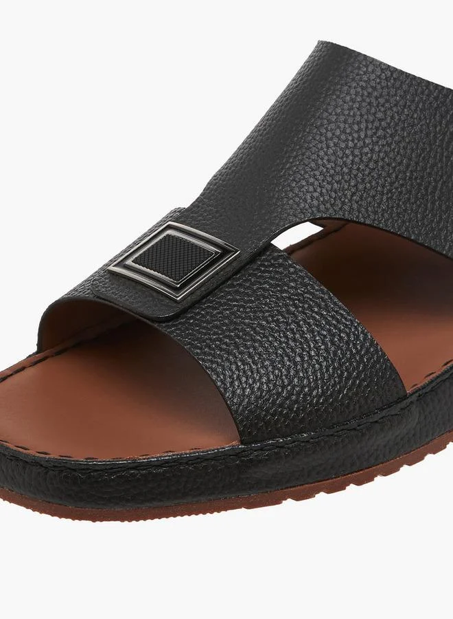 DUCHINI BLACK Men Textured Leather Arabic Sandals Ramadan Collections for Men | Best Price UAE