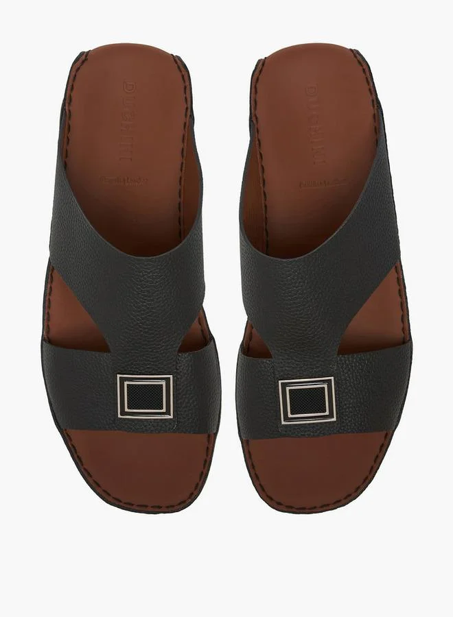 DUCHINI BLACK Men Textured Leather Arabic Sandals Ramadan Collections for Men | Best Price UAE