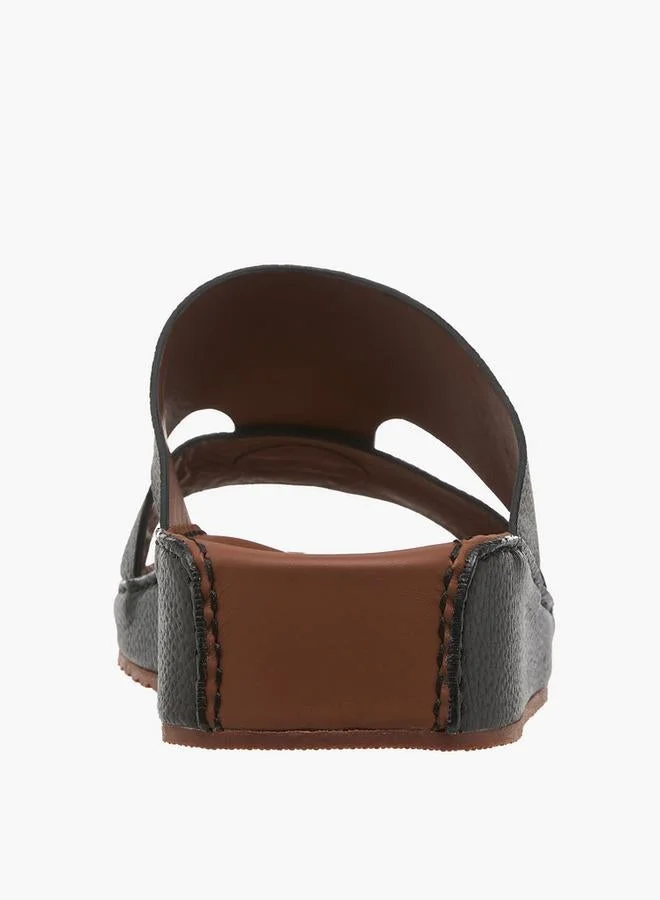 DUCHINI BLACK Men Textured Leather Arabic Sandals Ramadan Collections for Men | Best Price UAE