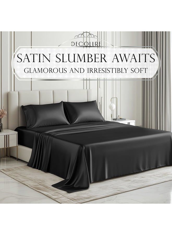 DECOLURE Satin Sheets Full Size Set 4 Pcs - Silky & Luxuriously Soft Satin Bed Sheets w/ 15inch Deep Pocket-Double Stitching, Wrinkle Free(Stone Grey) - Image 2