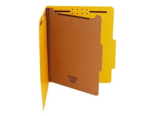 Universal Bright Colored Pressboard Classification Folders, 2" Expansion, 1 Divider, 4 Fasteners, Letter Size, Yellow Exterior, 10/Box - Image 3