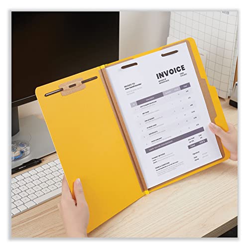 Universal Bright Colored Pressboard Classification Folders, 2" Expansion, 1 Divider, 4 Fasteners, Letter Size, Yellow Exterior, 10/Box - Image 2