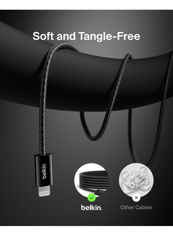 belkin 2-Pack Braided USB-C Cable with Lightning Connector 5ft - Soft, Flexible Fast-Charging Cable, Lightning Charger Cord for iPhone 14 & Earlier Series, iPad 9th Gen, & AirPods - Black black - Image 2