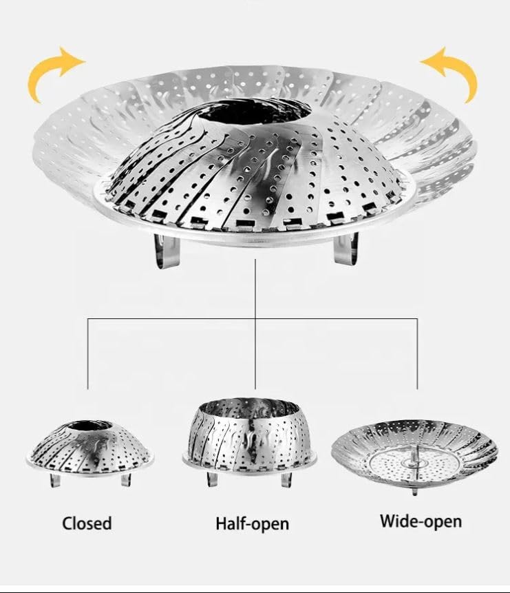 JUGTE سلة بخار الخضار من الفولاذ المقاوم للصدأ - سلة بخار قابلة للطي وقابلة للتوسع تناسب أحجام مختلفة من الأواني (23 سم) - Image 3