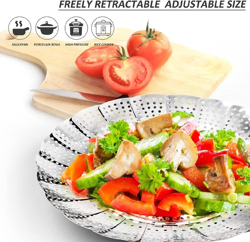 JUGTE سلة بخار الخضار من الفولاذ المقاوم للصدأ - سلة بخار قابلة للطي وقابلة للتوسع تناسب أحجام مختلفة من الأواني (23 سم) - Image 5