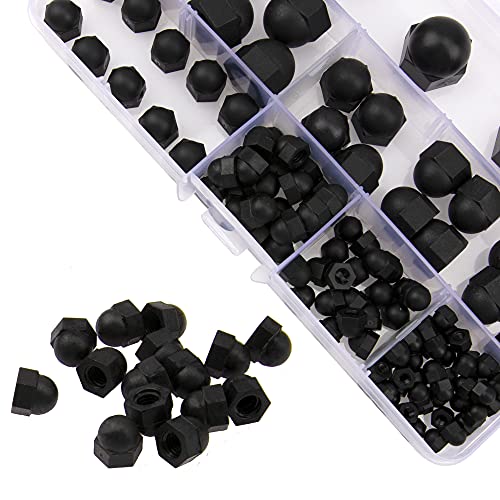 Rrina 100Pcs Black Nylon Dome Acorn Nut Inner Threaded Cap Nuts Assortment Kit,7 Sizes M3, M4, M5, M6, M8, M10, M12 - Image 3