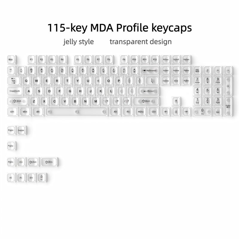 dagaladoo White Clear keycaps,Transparent keycaps 60 75 100 Percent,Ceramic Jelly Key caps Set,Shine Through Key caps,MDA Profile Keyboard Key Cap for Mx Switches Mechanical Keyboard - Image 2