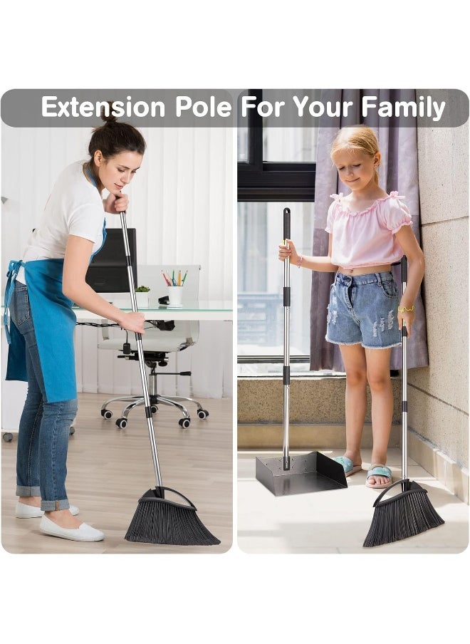 Yangbaga - Long Handled Dust Pan and Broom Set for Home, Heavy Duty Metal Stainless Steel Dustpans and Brooms, Upright Stand Up Design - Image 1