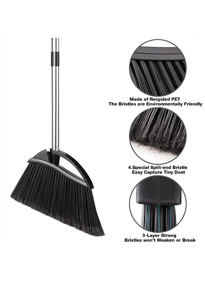 Yangbaga - Long Handled Dust Pan and Broom Set for Home, Heavy Duty Metal Stainless Steel Dustpans and Brooms, Upright Stand Up Design - Image 1