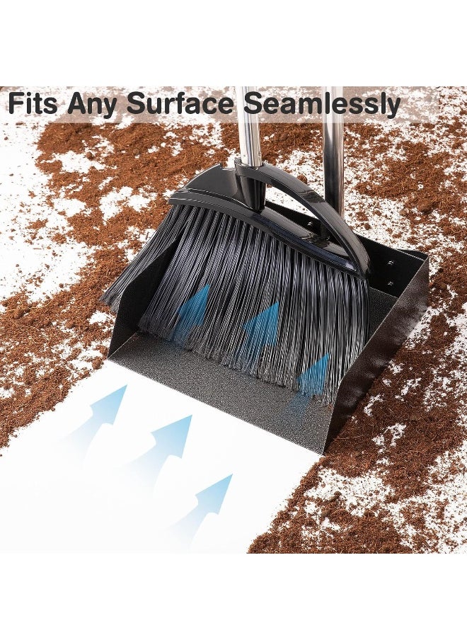 Yangbaga - Long Handled Dust Pan and Broom Set for Home, Heavy Duty Metal Stainless Steel Dustpans and Brooms, Upright Stand Up Design - Image 1