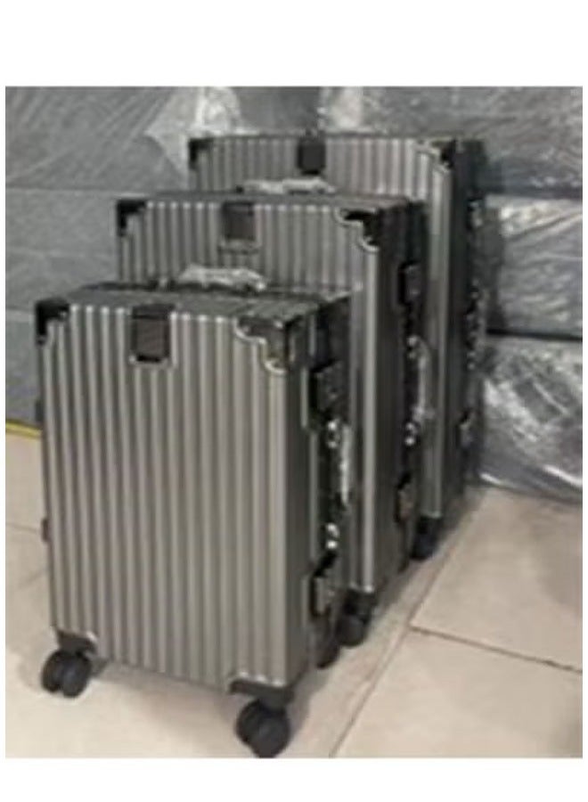 NKX Set of Three Aluminum Hard Shell Trolley Suitcases with 4 Spinner Wheels Size 20*24*28 Inches  - Image 1