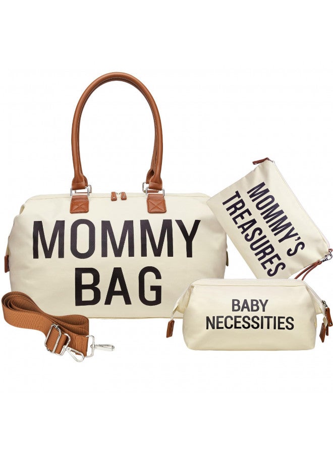 printe Diaper Bag Tote, Mom's Bag for Hospital, Large Capacity Waterproof Baby Bag for Mom Travel, Hospital Bag for Labor and Delivery with Baby Necessities Bag, Creamy White - Image 1