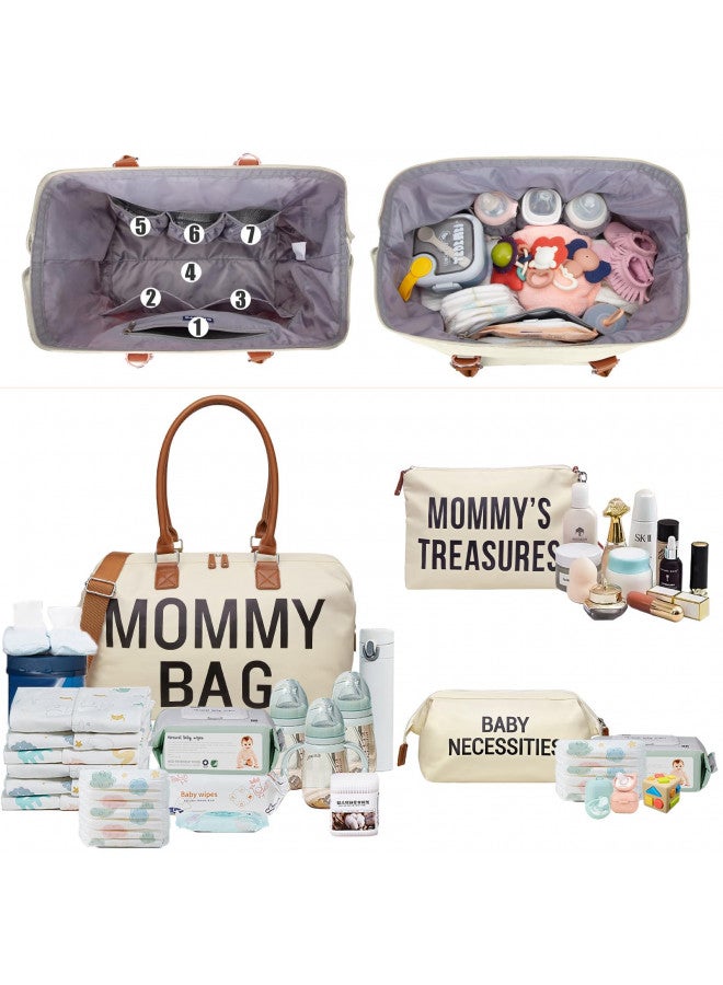 printe Diaper Bag Tote, Mom's Bag for Hospital, Large Capacity Waterproof Baby Bag for Mom Travel, Hospital Bag for Labor and Delivery with Baby Necessities Bag, Creamy White - Image 2