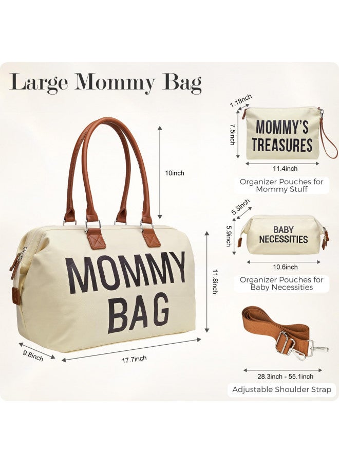 printe Diaper Bag Tote, Mom's Bag for Hospital, Large Capacity Waterproof Baby Bag for Mom Travel, Hospital Bag for Labor and Delivery with Baby Necessities Bag, Creamy White - Image 3