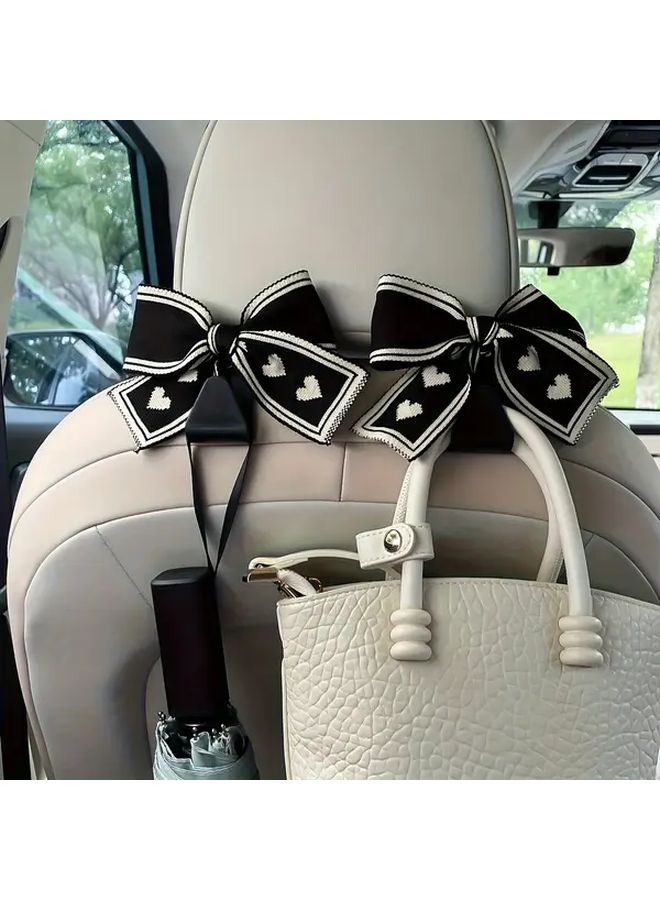 Pink Bow Car Seat Headrest Hooks 2 Pack Universal Fit Durable Back Seat Organizer - Image 1