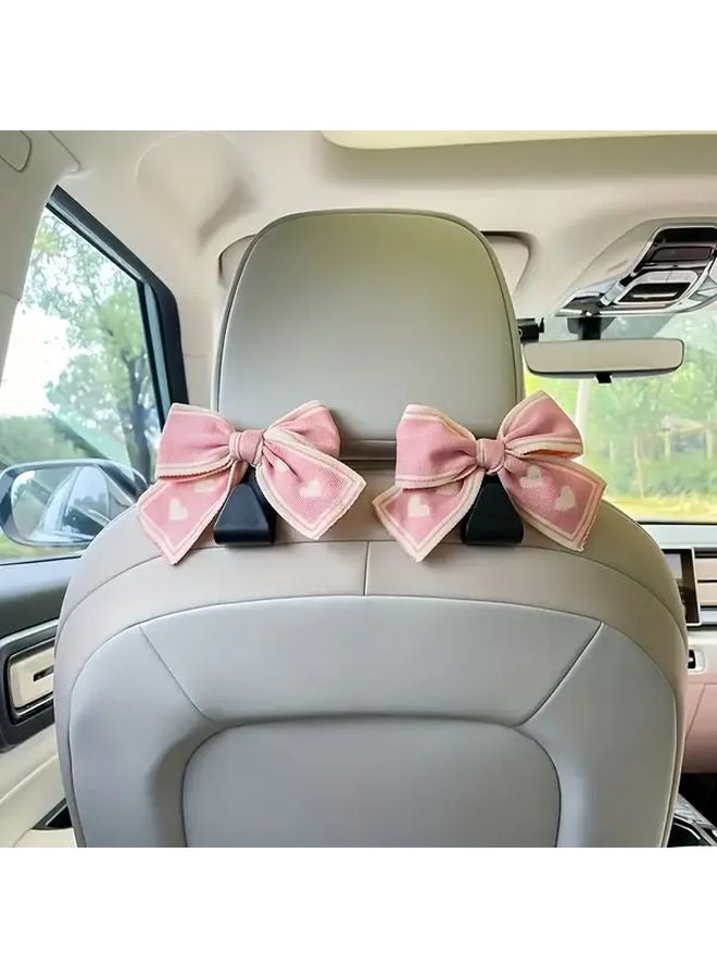Pink Bow Car Seat Headrest Hooks 2 Pack Universal Fit Durable Back Seat Organizer - Image 3