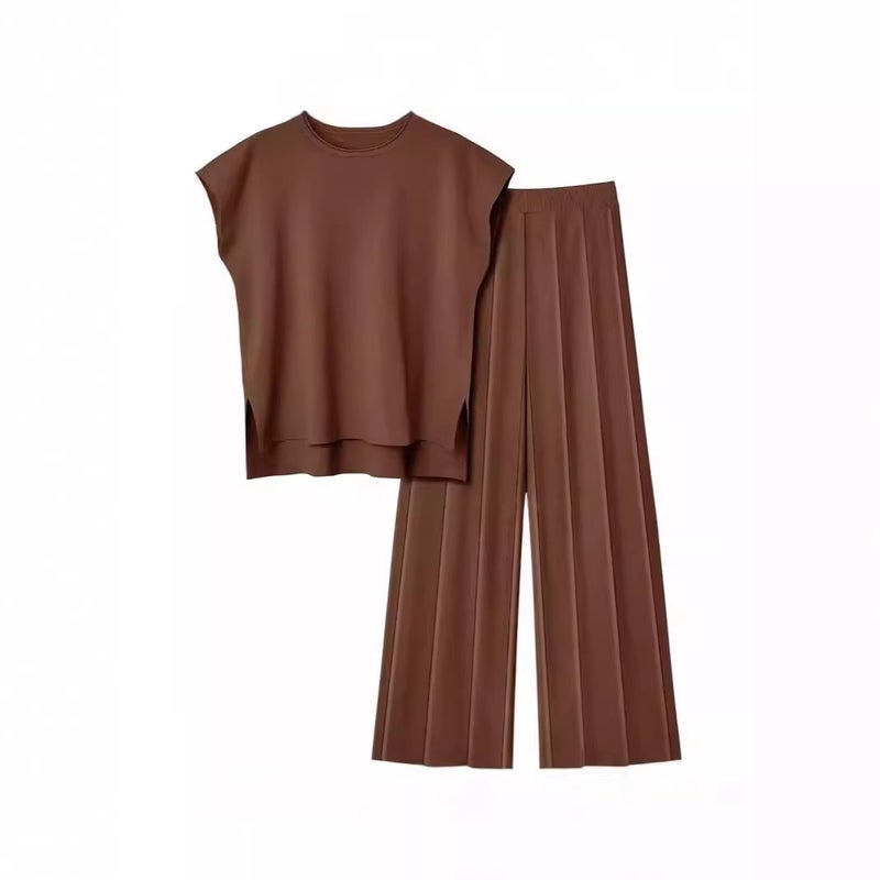 Women's Knit Loungewear Set 2-Piece Sleeveless Vest and Wide Leg Pants - Image 4