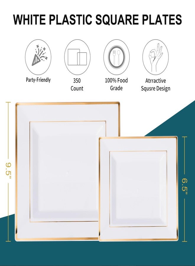 N9R 50 Guest Gold Dinnerware Set-100 White Square Plastic Plates with Gold Rim, 50 Plastic forks, 50 Spoons, 50 Knives, 50 Cups, 50 Napkins-Disposable Dinnerware Set for Mother's Day, Wedding - Image 5