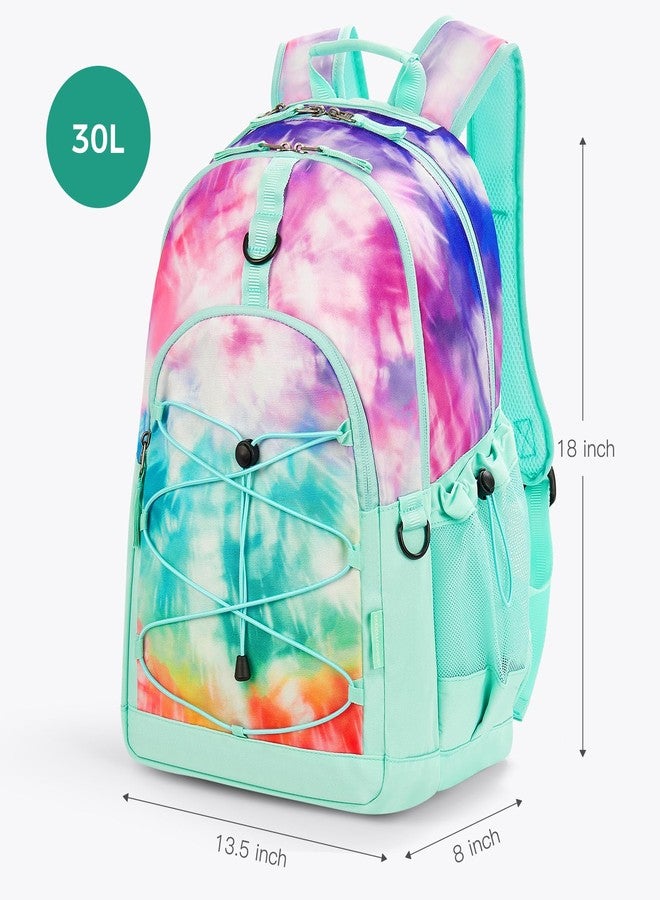 Choco Mocha حقيبة ظهر شوكو موكا للفتيات المراهقات، مقاس 18 بوصة، لون أزرق مخضر بنقشة ربطة العنق، 18 بوصة، حقيبة ظهر - Image 2