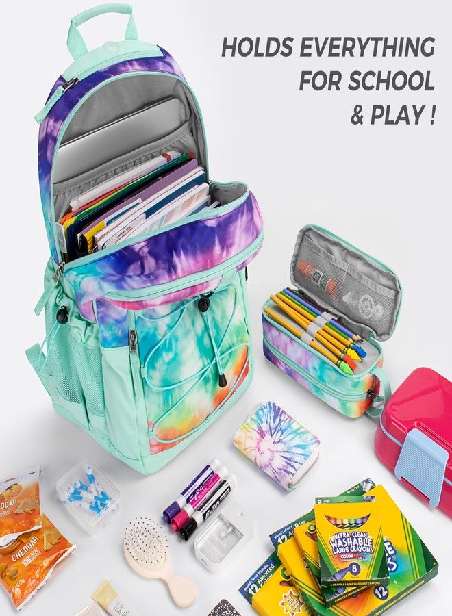 Choco Mocha حقيبة ظهر شوكو موكا للفتيات المراهقات، مقاس 18 بوصة، لون أزرق مخضر بنقشة ربطة العنق، 18 بوصة، حقيبة ظهر - Image 3