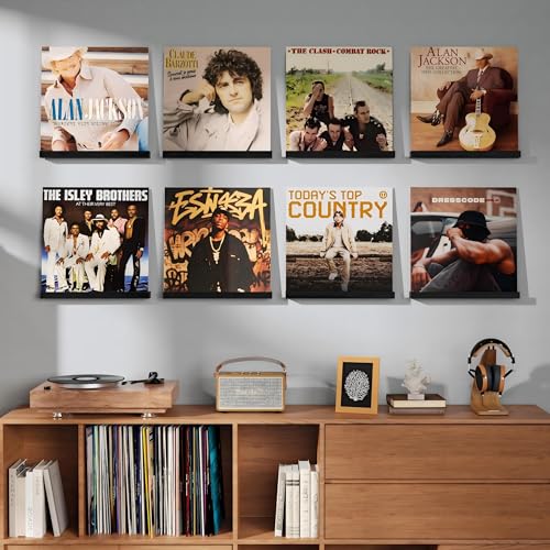 Emfogo Vinyl Record Shelf Wall Mount 8 Pack Album Record Holder Wall 12 inch Vinyl Record Storage Shelves Wall Wood Record Display for Living RoomBlack - Image 3