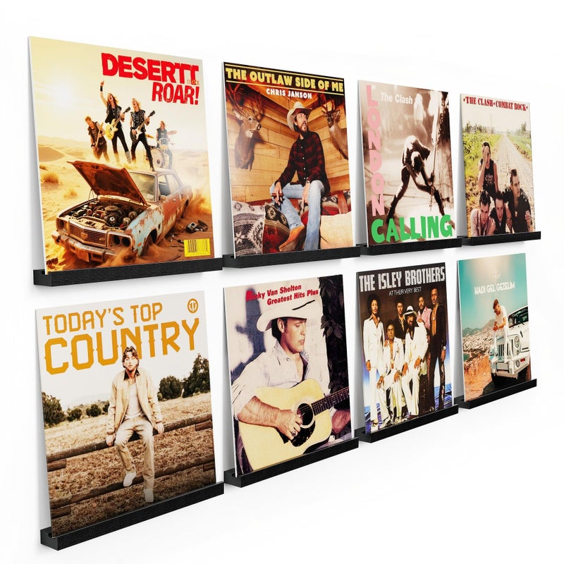 Emfogo Vinyl Record Shelf Wall Mount 8 Pack Album Record Holder Wall 12 inch Vinyl Record Storage Shelves Wall Wood Record Display for Living RoomBlack - Image 2