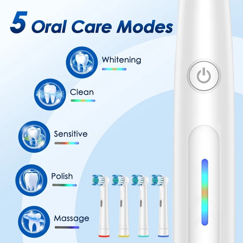 HailiCare Smart Rotating Electric Toothbrush Rechargeable Rotary with 4 Heads Replacement Electric Toothbrush for Adults Soft - Image 4
