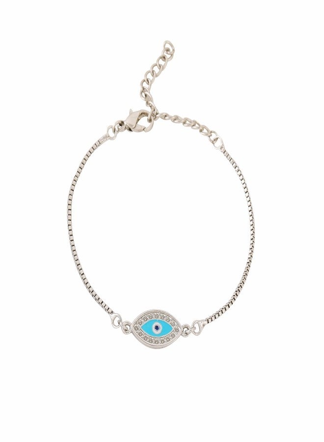 Estele Jewellery Bracelet for Girls Rhodium Plated Spiritual Evil Eye Bracelet With Crystal & Enamel For Men & Women-102103-RGBL BR - Image 2