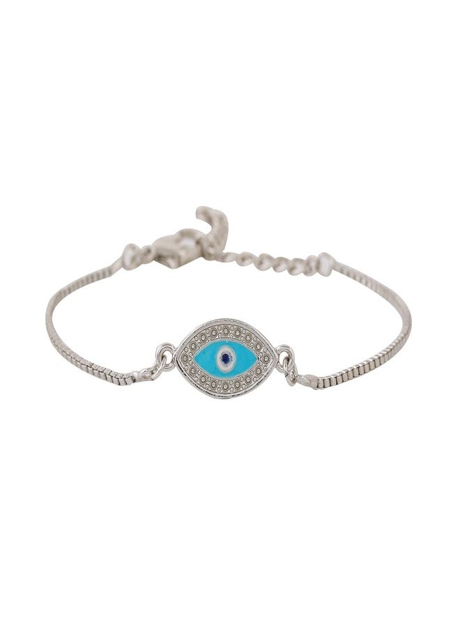 Estele Jewellery Bracelet for Girls Rhodium Plated Spiritual Evil Eye Bracelet With Crystal & Enamel For Men & Women-102103-RGBL BR - Image 1