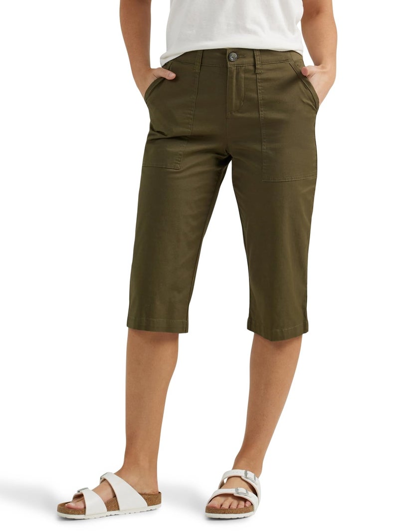 Lee Women's Ultra Lux Comfort with Flex-to-Go Utility Skimmer Capri Pant Olive Night 18 - Image 1