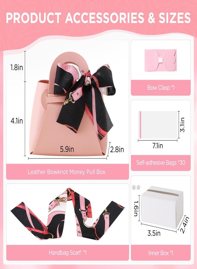 Vane Oak Money Pull Box for Cash, Surprise Money Boxes with Ribbon Leather Mini Bags with 30 Pcs Transparent Bags for Birthday Party Christmas (Pink) - Image 3