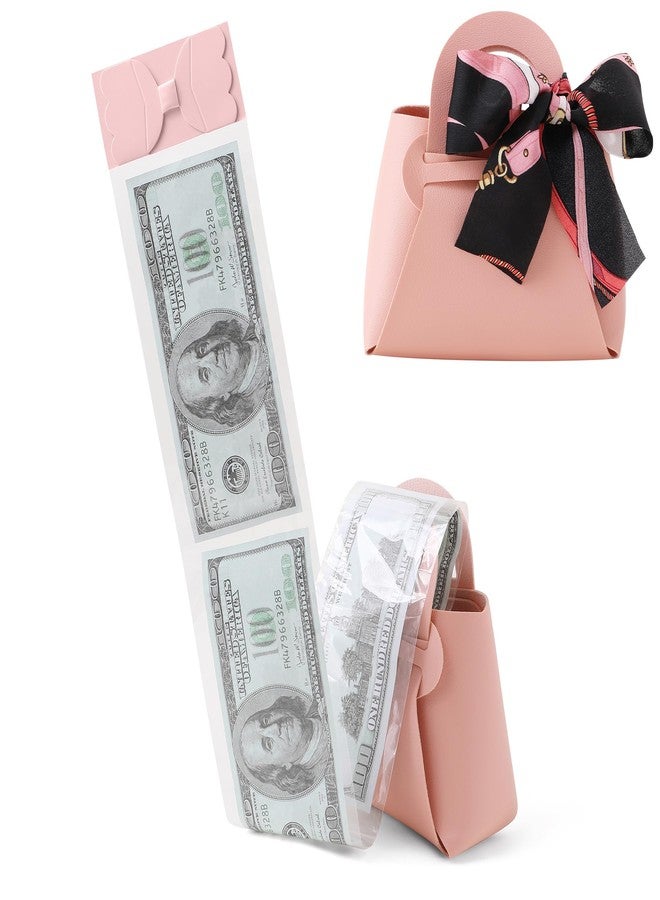 Vane Oak Money Pull Box for Cash, Surprise Money Boxes with Ribbon Leather Mini Bags with 30 Pcs Transparent Bags for Birthday Party Christmas (Pink) - Image 1